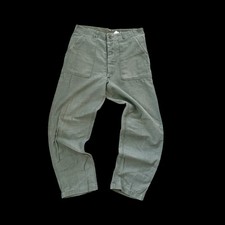 Vintage 70s Military OG-107 Pants Green Sateen Vietnam Era Trousers 33x31 Button