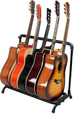 Round Tube Folding Multiple Guitar Bass Holder Rack Stand Holds up to 5 Guitars