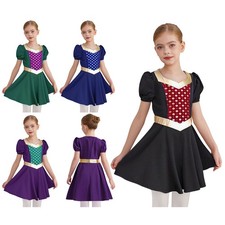 Kids Girls Dancewear Metallic Dress Print Costume Patchwork Princess Zipper