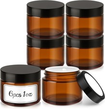 1Oz Glass Jars with Lids, 6 Pack Small Amber Glass Jars with Labels, Refillable