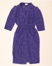 VINTAGE Womens 3/4 Sleeve Sheath Dress UK 14 Medium Purple Geometric AG07