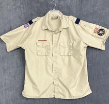 Boy Scout BSA Uniform Shirt Adult Men s 2XL Tan Brown Short Sleeve Patches