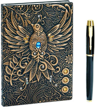 Embossed Leather Journal Writing Notebook - Antique Handmade Leather Daily Notep