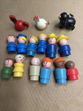 Vintage Fisher Price Little People Lot Of 15 Family Wood Plastic Farm Animals