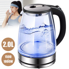Electric Glass Kettle 2L 1800W Fast Boiling Tea Kettle Hot Water Boiler UK
