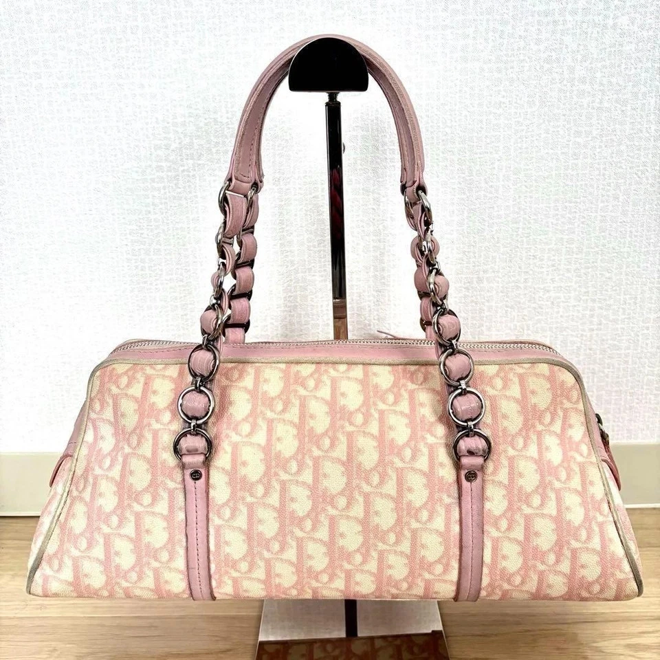 Christian Dior Trotter Ribbon Mini Boston Bag Handbag PVC Leather Pink Vintage - Image 3 of 4