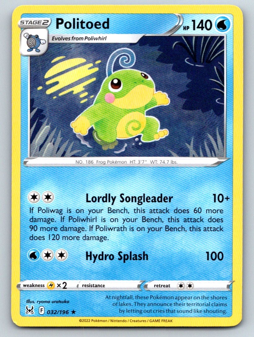 Politoed 032/196 Rare Lost Origin Pokemon Near Mint