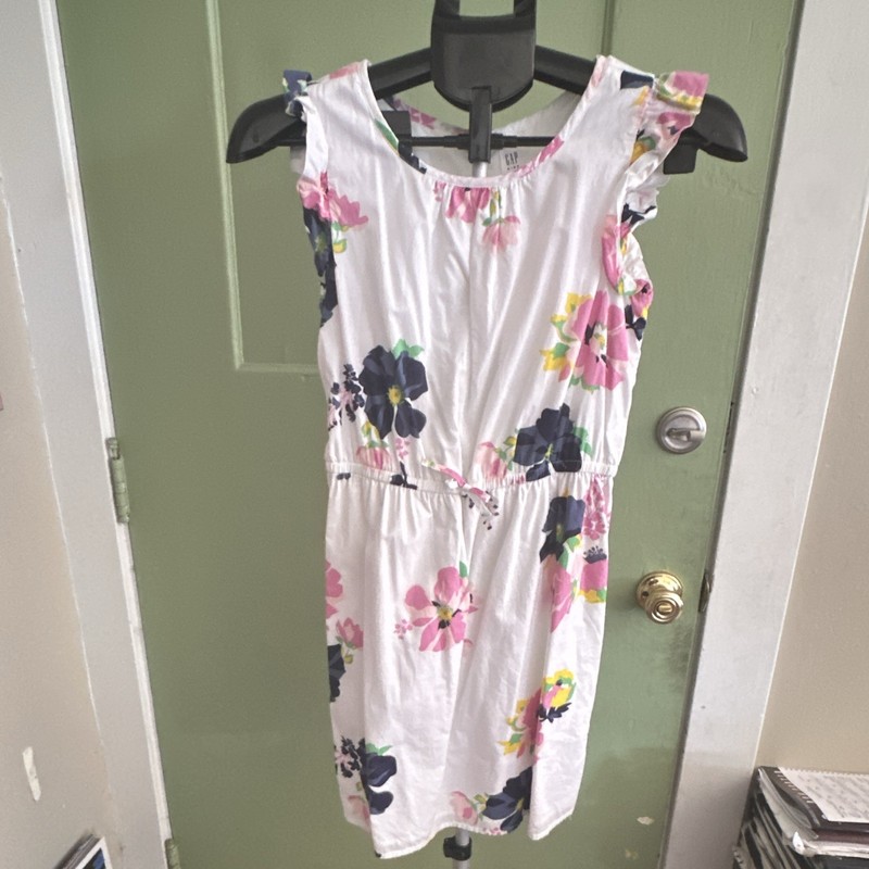 Gap Kids Girls XL (12) White Floral Fit & Flare Dress Ruffle Sleeve