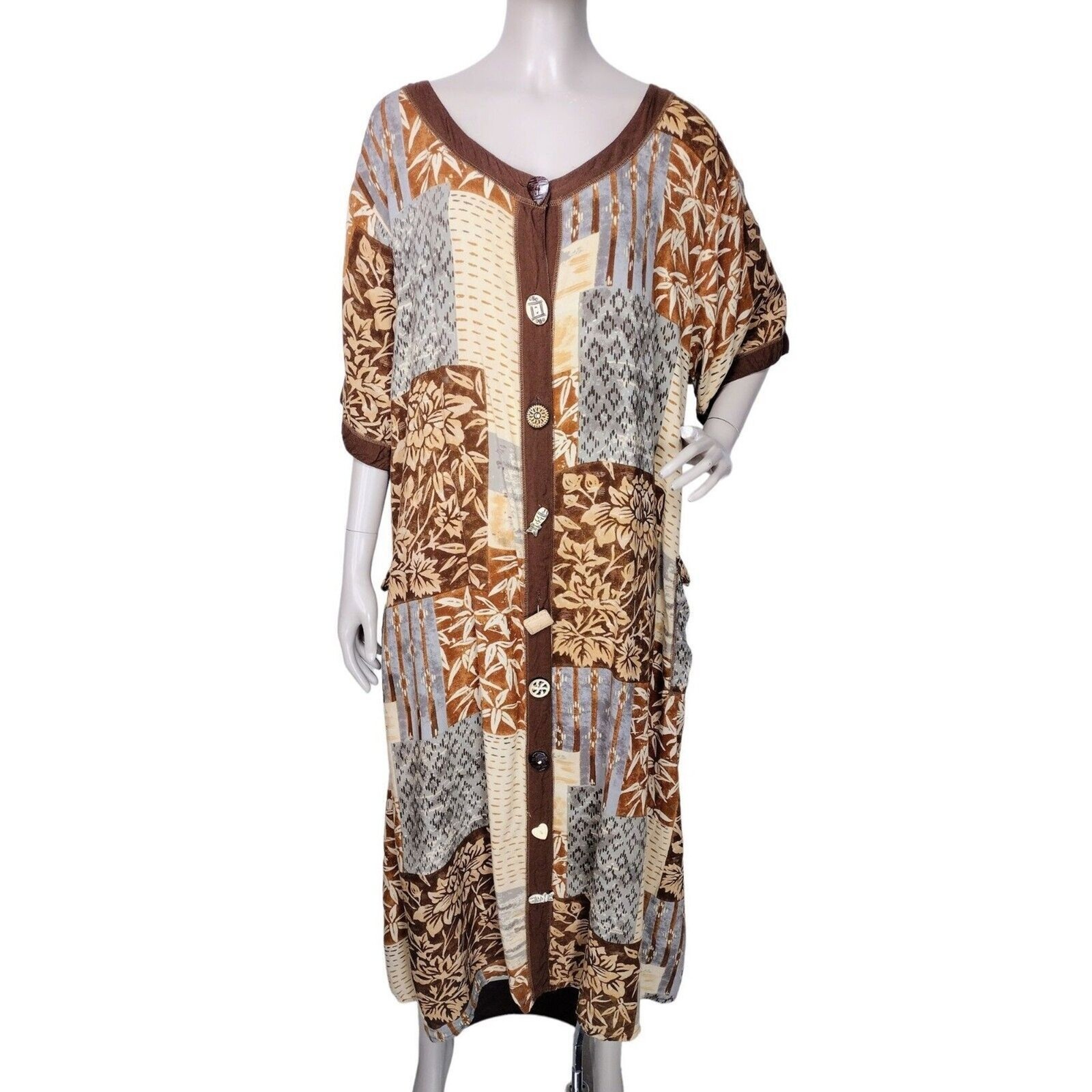 Vintage Boho Patchwork Button-Down Layering Duste… - image 1