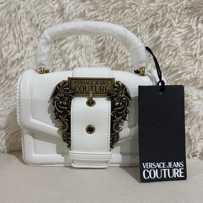 Versace Jeans Couture White Top Handle Shoulder Bag Logo Gold Hardware