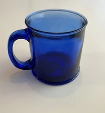 Spain Barnes & Noble Blue Cobalt Glass Mug Coffee Tear Rim Handle Vintage Style