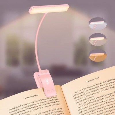 Rechargeable LED Book Light for Bed - 3 Colors, Dimmable, 80 Hrs Runtime, Cli...