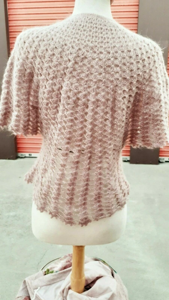 De Colección Rosa Lana Mohair Tejido a Mano Blusa Crochet Cárdigan Top Vieira Dobladillo S M Foto 4 de 4