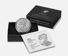 2022-w Burnished $1 American Silver Eagle Box, Ogp & Coa