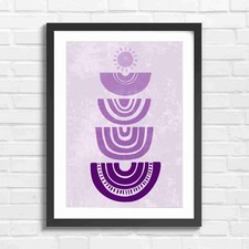 Boho Style Sunset Sunburst Rainbow Purple Framed Wall Art Print Large Picture