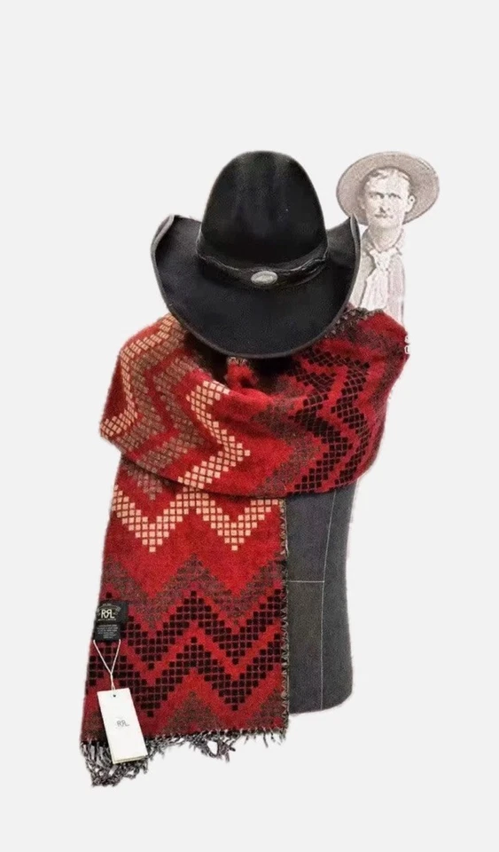 ¡Nuevo! Bufanda de lana vintage RRL Ralph Lauren roja patrón inspirado en Navajo Foto 2 de 4