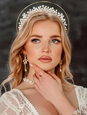 Wedding Pearl Gold Headband Goddess Headpiece Bride Hair Accessories