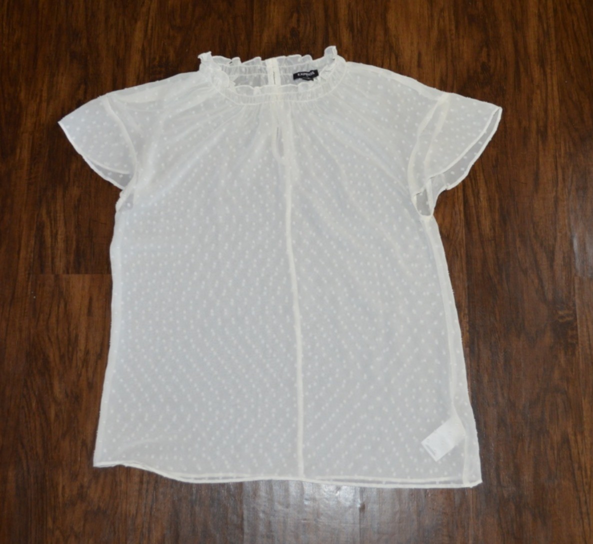 Express White Swiss Dot Sheer Flutter Sleeve Ruff… - image 1