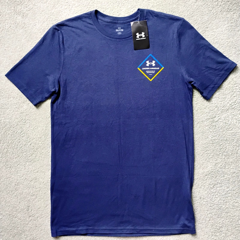 NWT S Men's UA Engineered Mountain SS Navy Blue Crew Tee Loose Fit NEW