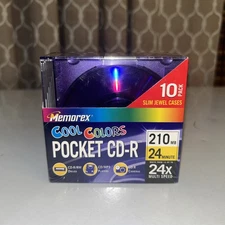 10 Pack Memorex Cool Colors Pocket CD-R 24X 210 MB 24 Minute New Sealed
