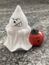 Ceramic Ghost With Pumpkin Scowling Figure Halloween Decor