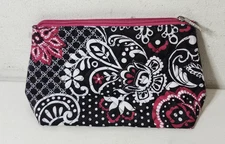 Modella Women's Zipper Pouch Makeup Cosmetics Bag Fabric Black / Pink