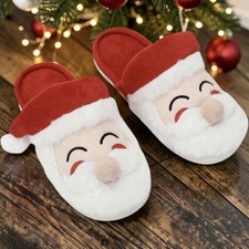 Bioworld Adults size Medium Christmas slippers Red White Santa Claus faux fur
