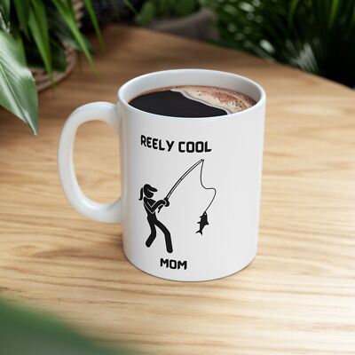Reely Cool Mom Ceramic Mug - Funny Fishing Theme Gift Cup for Mom, Fisherman Mom