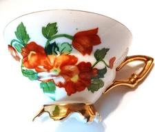 VTG Tea Cup & Saucer YADA China Made in Japan. August Poppy pattern irridescent