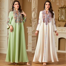 Dubai Women Evening Long Dress Abaya Embroidery Muslim Robe Modest Party Gown