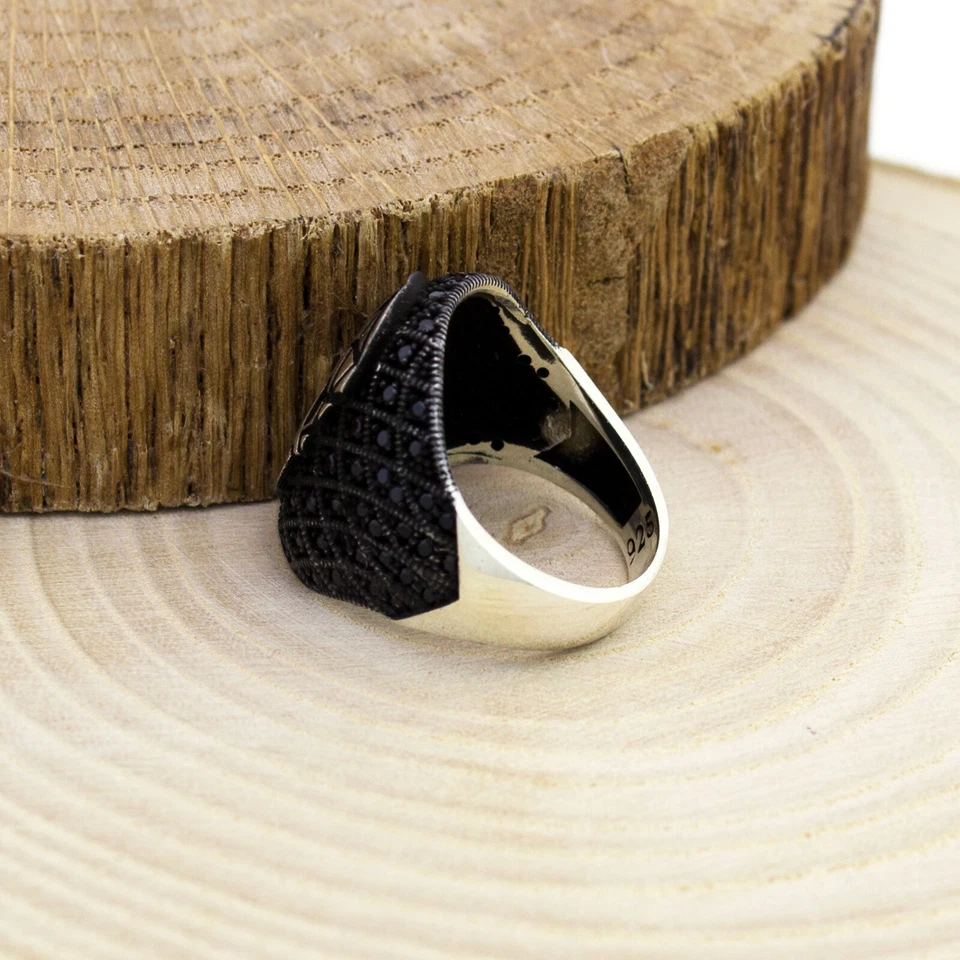 Anillo de plata esterlina 925 maciza negro micro piedra calavera para hombre Foto 3 de 4