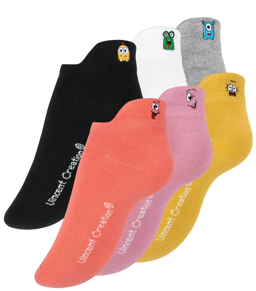 VINCENT CREATION 6 Paar Sneakersocken lustige Gesichter Damen Mädchen Bunte Knöchelsocken