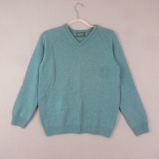 Hawick Knitwear Jumper Medium Blue Wool V-Neck Pullover Sweater Made In Scotland