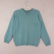 Hawick Knitwear Jumper Medium Blue Wool V-Neck Pullover Sweater Made In Scotland