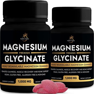 2 Bottles Magnesium Glycinate Gummies 1,000mg Highly Bioavailable Supplement 180