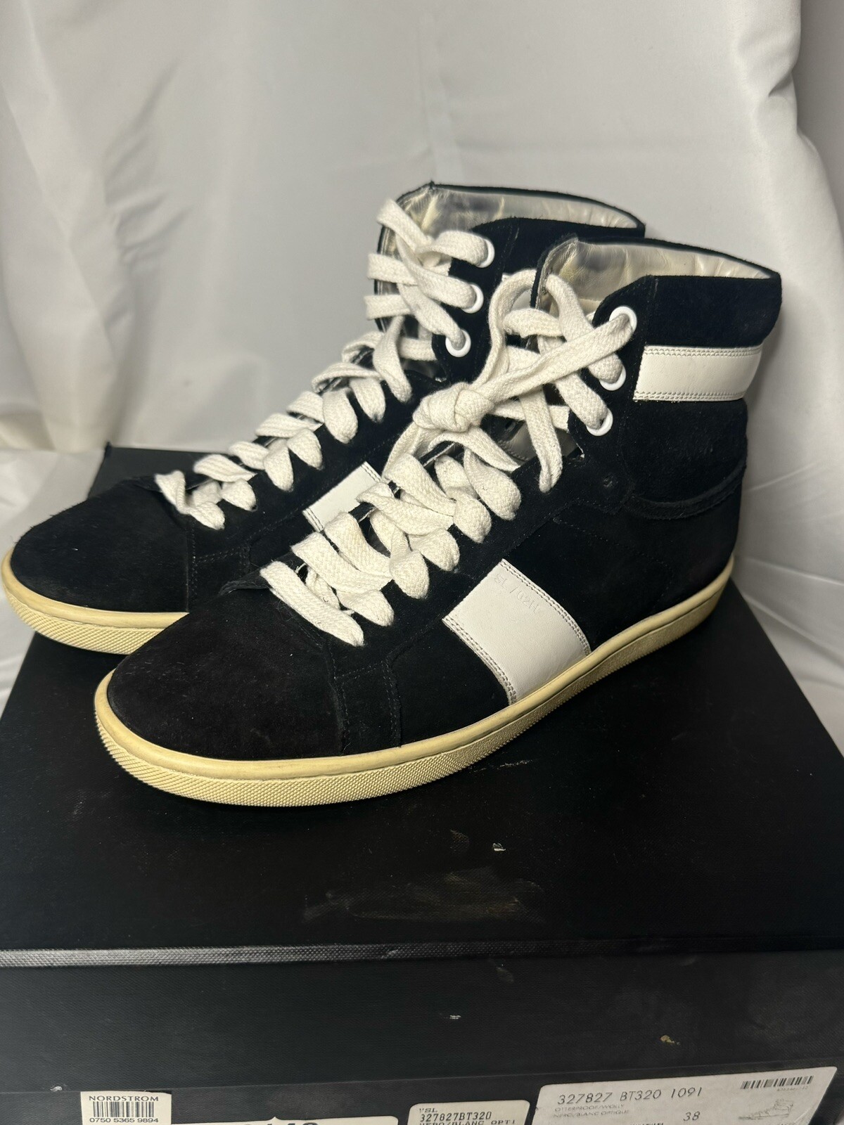Sneakers alte Saint Laurent SL 02H bianche e nere in pelle scamosciata taglia 38