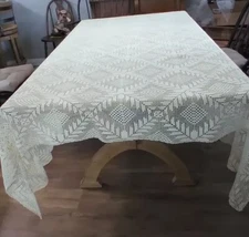 Vtg. Crochet Lace Ivory/Cream Table Cloth Chair Throw  Bed Cover  Large 79"x 78"