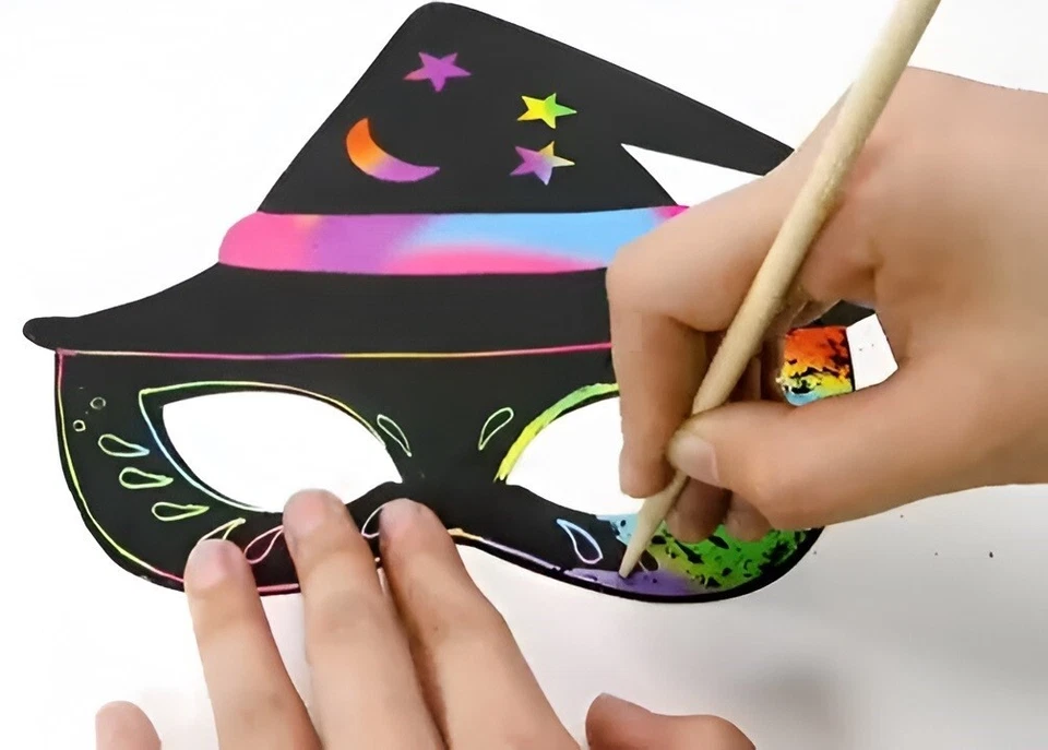 Scratch Your Own Halloween Face Masks Superhero Pumpkin Craft Kit Kids Party Fun - Image 2 of 4