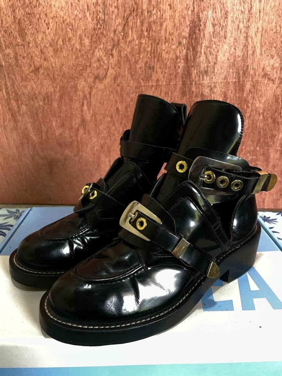 BALENCIAGA Ceinture Buckle Boots Leather Black Made In Italy