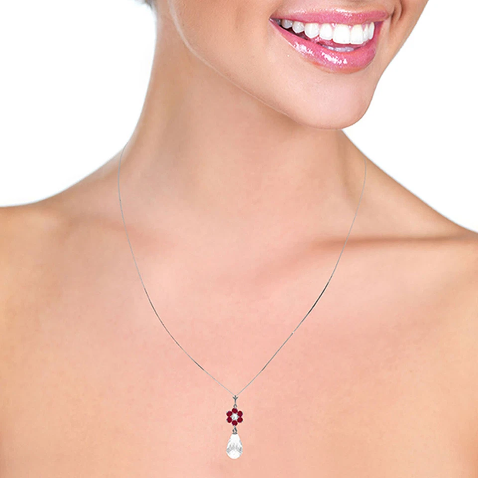2.78 CTW 14K Solid White gold fine Necklace 16-24" Ruby White Topaz Diamond - Image 2 of 4