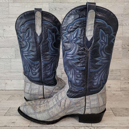 Herren Corral Western Blau Patchwork Kaiman Leder Rodeo Cowboy Stiefel Größe 9,5 - Bild 7 von 9