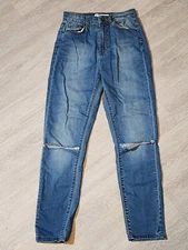 Bershka Jeans Womens High Waist Rip Knees Size 4
