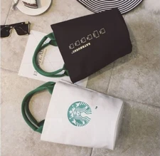 New Starbucks Version Canvas Bag Lunch box Bags Work Tote Bags W/pendant Gift