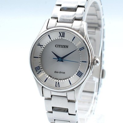 CITIZEN Eco-Drive Watch E031-S103746 Silver Roman Numeral Blue Hands
