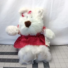 Commonwealth White Puppy Dog Red Hearts Dress and Bow Valentine's Day Plush