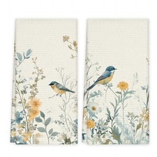 Spring Floral Blue Bird Kitchen Towels Set of 2, Farmhouse Wildflower Spring ...