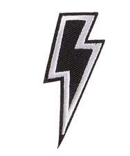 LIGHTNING BOLT - BLACK/WHITE - Embroidered Stiched Iron/Sew-On Patch