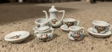 Vintage White Porcelain Flower Pattern Miniature Tea Set - 12 Pieces
