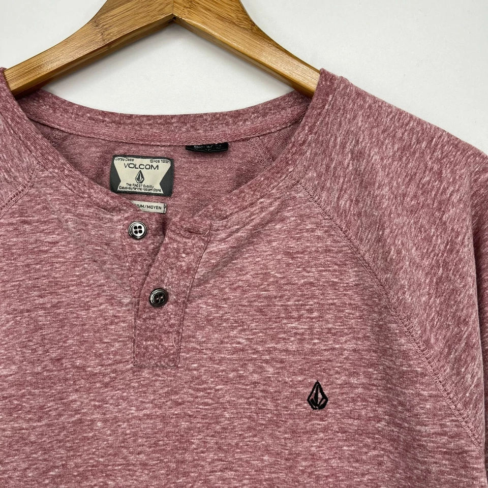 Volcom Long Sleeve Henley T-Shirt Men's Size M Red Stone Logo Cotton - Image 4 of 4