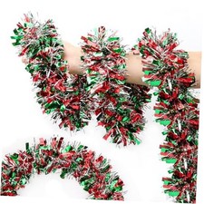 50FT Red Green Silver Christmas Tinsel Garland Metallic 50FT-Red Green Sliver